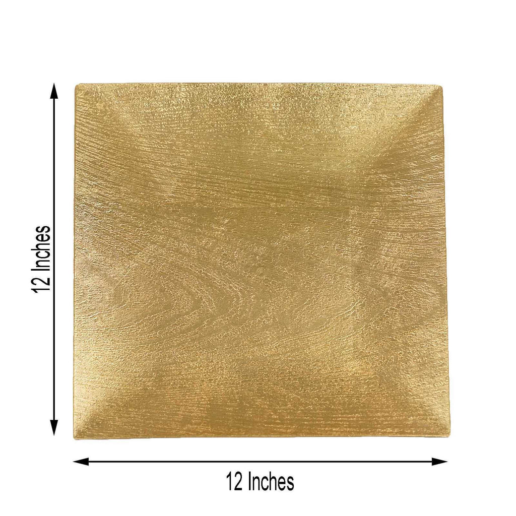 6-Pack Acrylic Charger Plates 12" Square Gold with Embossed Wood Grain - Boho Chic Dinner Party Decor Charger Tableware